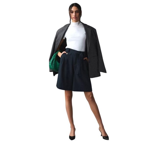 ANTHROPOLOGIE navy blue tailored relaxed nautical trouser shorts 4 - Picture 1 of 10